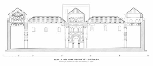 Sección transversal por la nave de la qibla de la mezquita de Tinmal