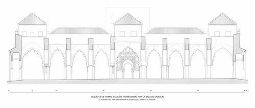 Sección transversal por la sala de oración de la mezquita de Tinmal