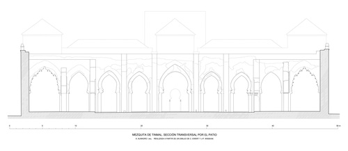 Sección transversal por el patio de la mezquita de Tinmal