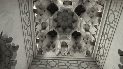 Modelo virtual de la hipótesis de la bóveda junto al mihrab de la mezquita de Tinmal