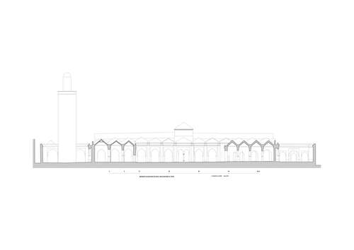 Sección transversal de la mezquita de Salé por el patio principal