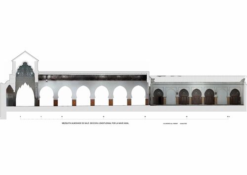 Sección longitudinal por la nave axial de la mezquita de Salé con ortoimágenes