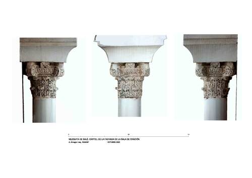 Alzados del capitel de la columna parteluz del vano central de la fachada de la sala de oración de la mezquita de Salé