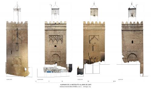 Alzados del alminar de la mezquita de Safi con ortoimágenes
