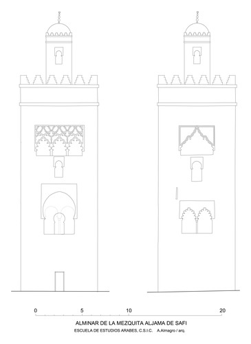 Alzados de hipótesis del alminar de la mezquita de Safi