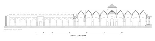 Sección transversal por la sala de oración de la mezquita aljama de Taza