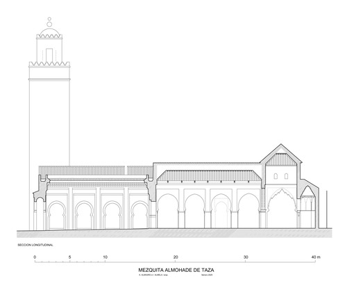 Plantas y secciones del alminar de la mezquita de Taza