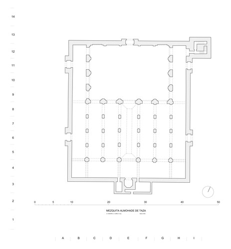 Planta hipotética de la mezquita almohade de Taza (hipótesis de 7 naves)
