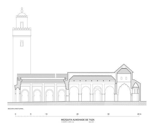 Sección longitudinal hipotética de la mezquita almohade de Taza (hipótesis de 9 naves)
