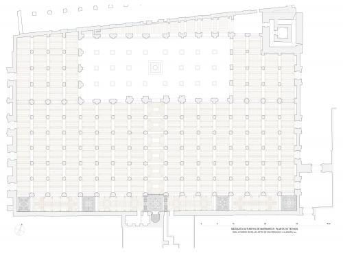 Planta con la proyección de los techos de la mezquita actual