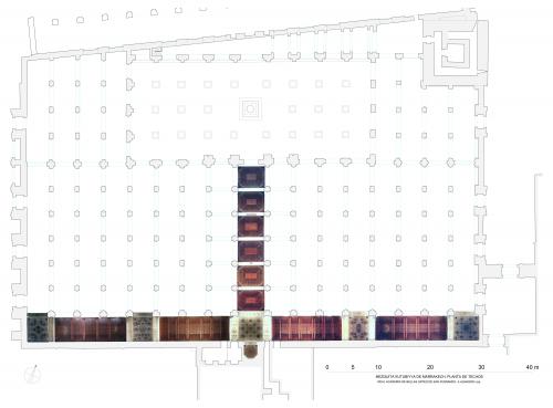 Planta con la proyección de los techos de la mezquita actual en ortoinágen