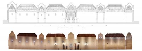 Seccion transversal por la nave inmediata al muro de la qibla con ortoimagen