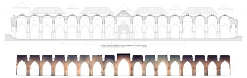 Seccion transversal junto al pórtico que delimita la nave inmediata al muro de la qibla con ortoimagen