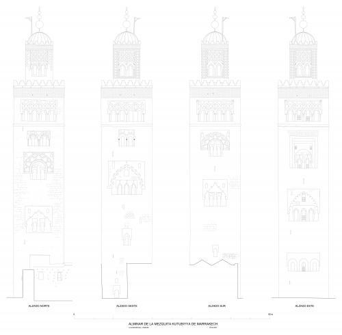 Alzados del segundo alminar de la mezquita, torre actual