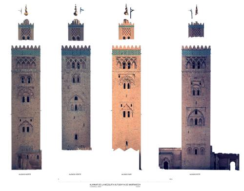 Alzados del segundo alminar, torre actual, en ortoimagenes