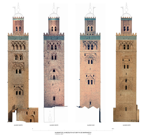 Alzados del segundo alminar, torre actual, en ortoimagenes