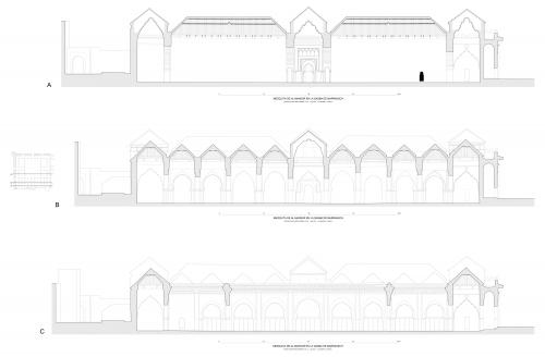 Secciones transversales de la mezquita de la qasba de Marrakech