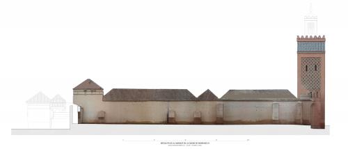 Alzado Este de la mezquita de la qasba de Marrakech con ortoimagen