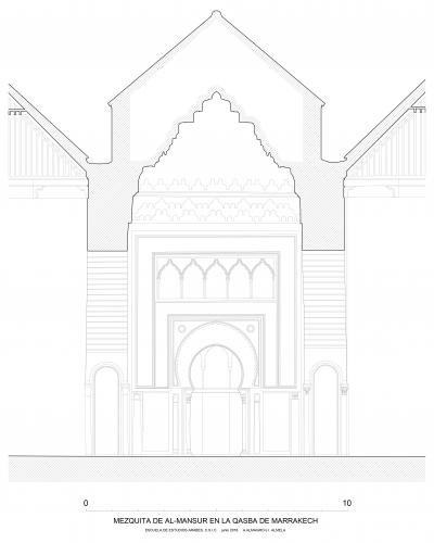 Frente del mihrab de la mezquita de la qasba de Marrakech 