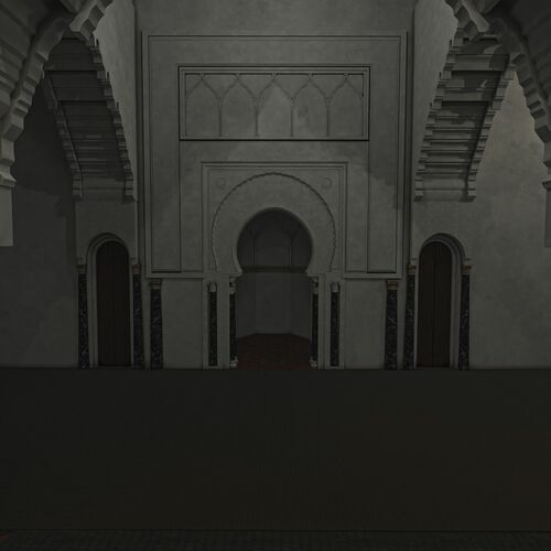 Vista virtual del mihrab de la mezquita almohade de la Qasba de Marrakech