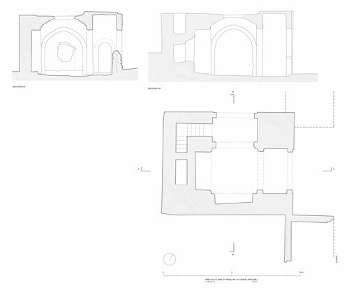 Planta y secciones de la Bab al-Qabli del recinto del ribat de Tit