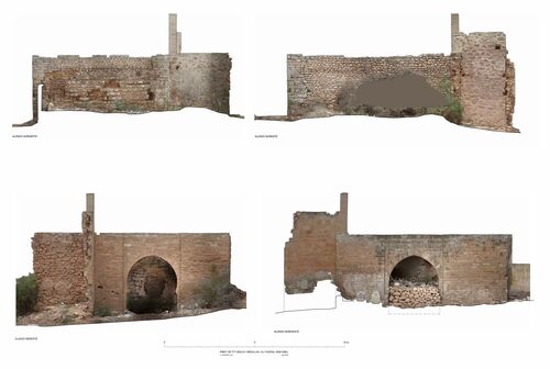 Alzados de la Bab al-Qabli del recinto del ribat de Tit con ortoimágenes