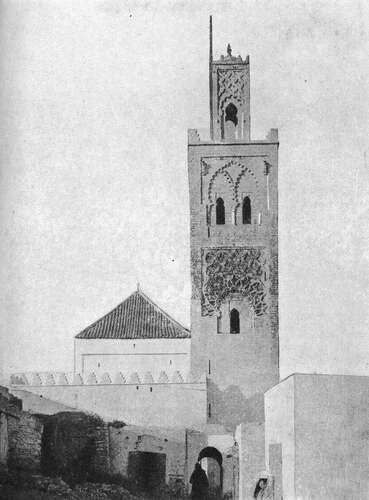 Frente noreste del alminar mayor del ribat de Tit en una fotografía publicada por Basset y Terrasse en 1927