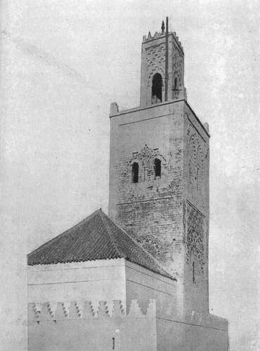 Vista del alminar mayor del ribat de Tit desde el este en una fotografía publicada por Basset y Terrasse en 1927