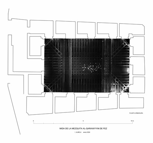 Planta de la armadura del techo de la mida de la mezquita al-Qarawiyyin de Fez