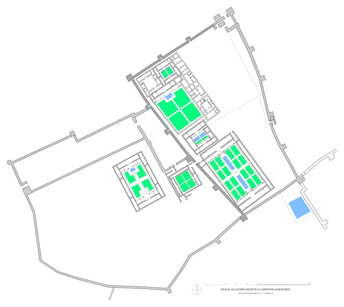 Planta de los alcázares almohades de Sevilla