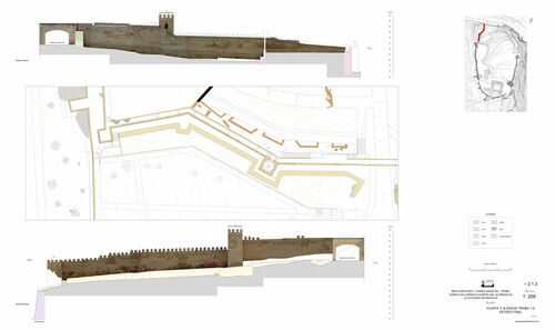 Sector entre puerta de Carros y puerta del Alpéndiz. Planta y alzados tramo 2-3. Estado previo