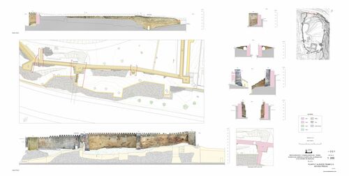 Sector entre puerta de Carros y puerta del Alpéndiz. Planta y alzados tramo 2-3. Estado arqueológico