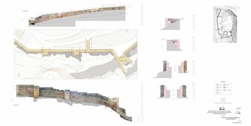 Sector entre puerta de Carros y puerta del Alpéndiz. Planta y alzados tramo 4-5. Estado arqueológico
