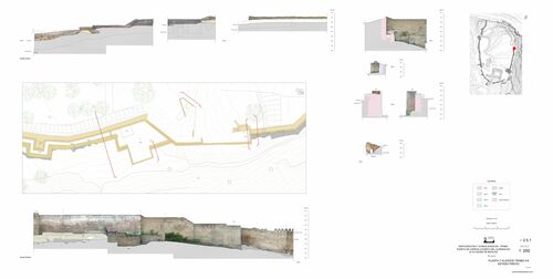 Sector entre puerta de Carros y puerta del Alpéndiz. Planta y alzados tramo 5-6. Estado arqueológico