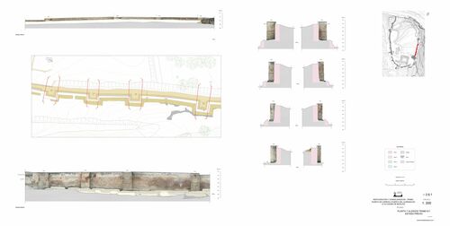 Sector entre puerta de Carros y puerta del Alpéndiz. Planta y alzados tramo 6-7. Estado arqueológico
