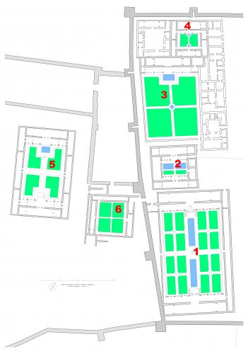 Planta de las estructuras residenciales islámicas reconocidas en el alcázar de Sevilla