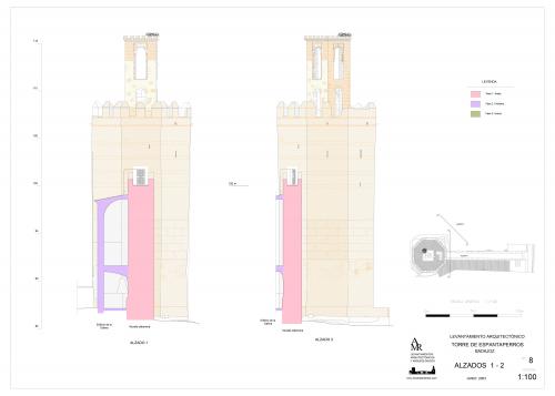 Alzados 1 y 2 de la torre de Espantaperros