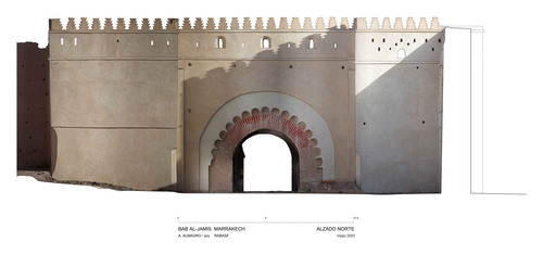 Alzado exterior de la Bāb al-Jamīs con ortoimagen