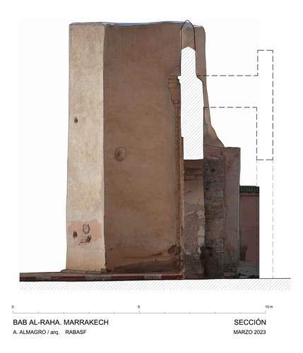 Sección con ortoimagen de la Bab al-Raha de Marrakech