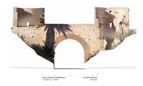 Alzado interior con ortoimagen de la Bab al-Majzen de Marrakech