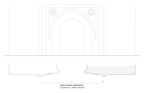 Alzado y planta de la Bāb al-Šarīʿa de Marrakech